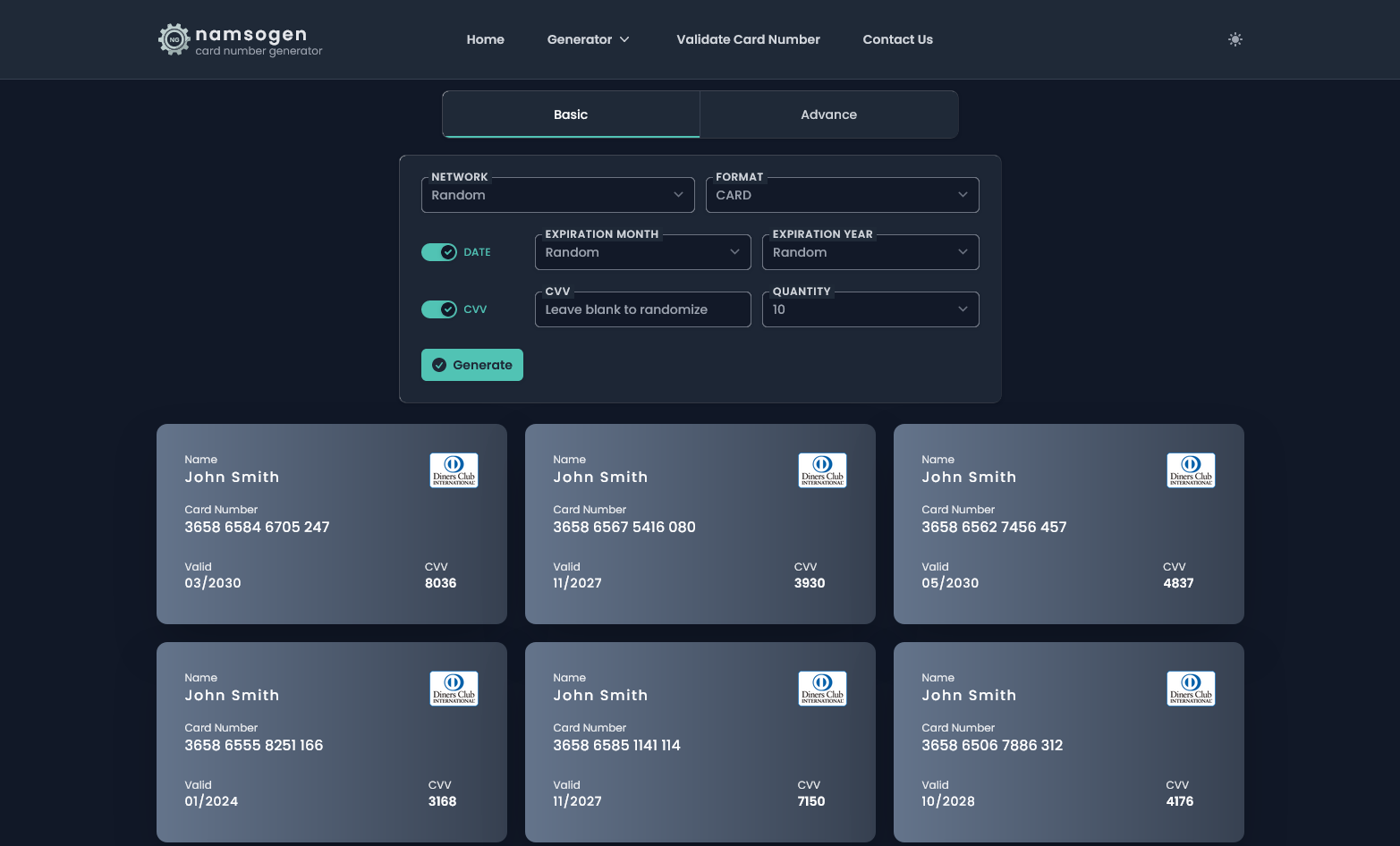 Random Credit Card Number Generator for Testing and Development - NamsoGen